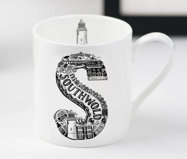 Lucy Loves Southwold Location Letter Bone China Mug